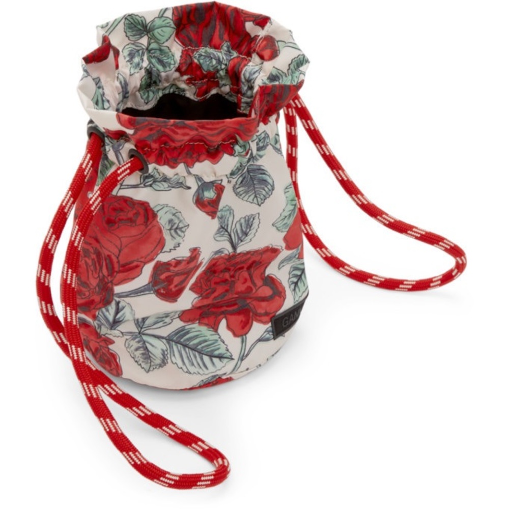 GANNI Recycled Tec Seasonal Drawstring Clinch Bucket Bag Rose Brazil Print